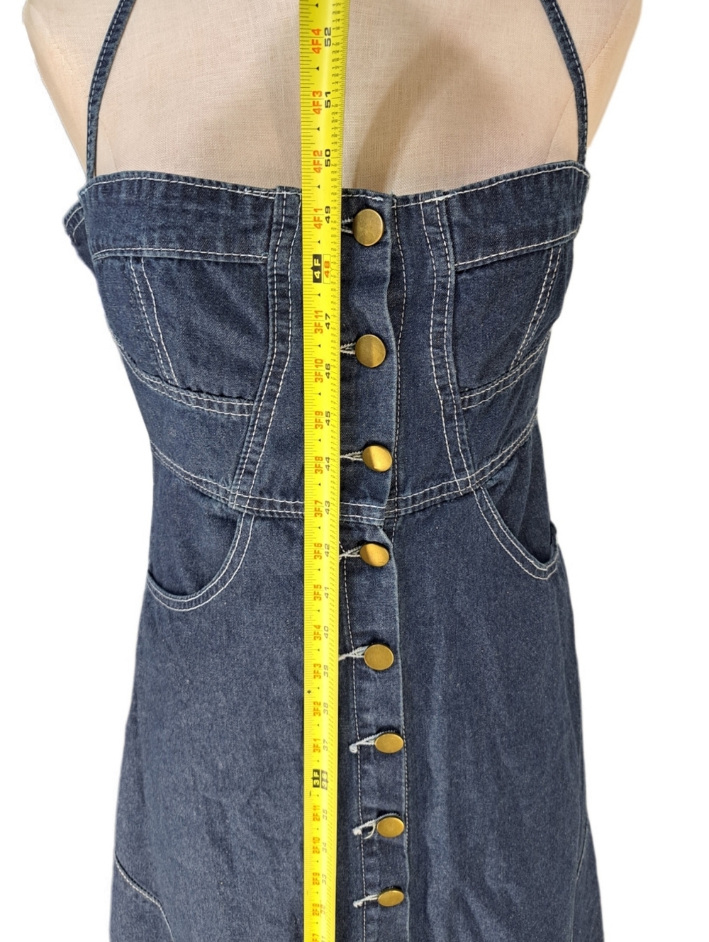 Denim Button-Front Maxi Dress - Dark Blue - Picture 12 of 12